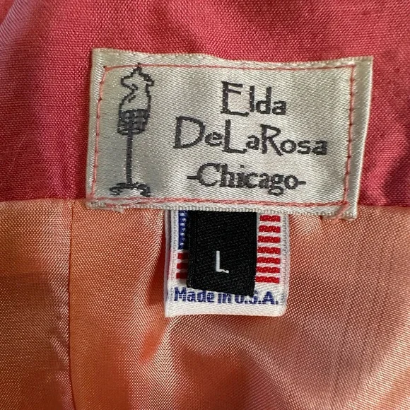 Elda De La Rosa Haute Couture Pink Shantung Silk Sleeveless A-Line Midi Dress L - Picture 6 of 11